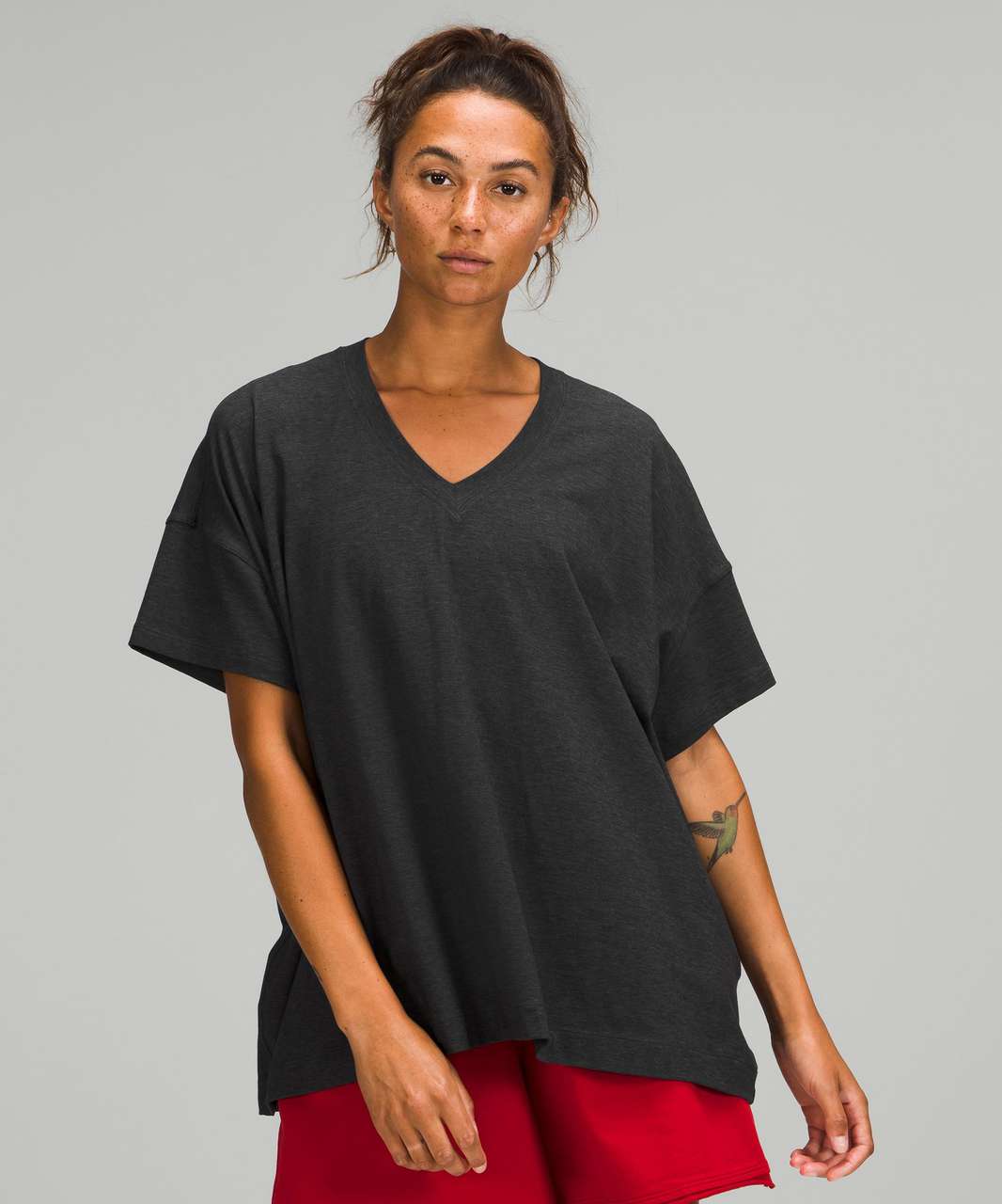 Lululemon Side Tie V-Neck T-Shirt - Heathered Black - lulu fanatics