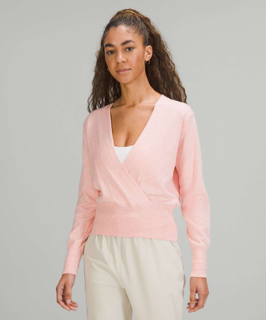 Lululemon Crossover Ribbed Waist Sweater - Heathered Dew Pink