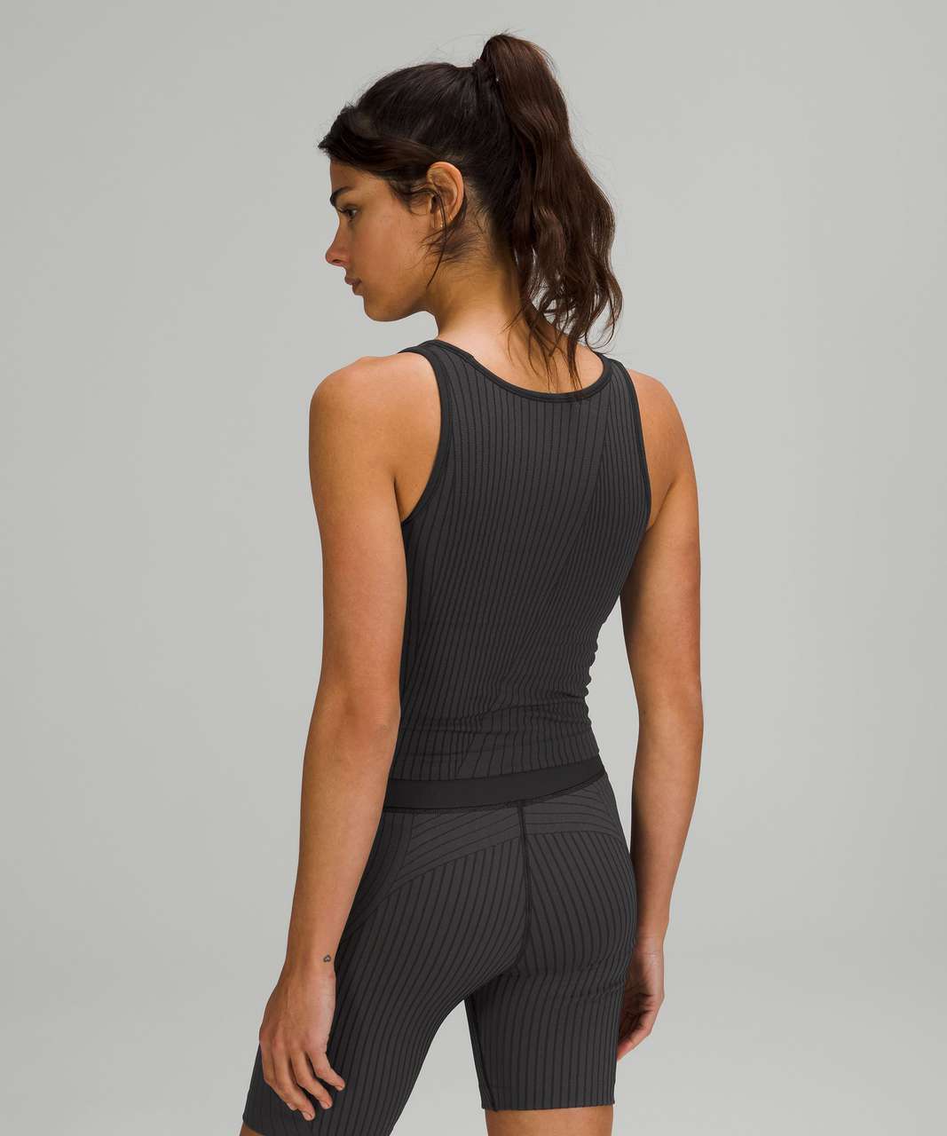 Lululemon Ebb to Street Cropped Tank Top - Rib Map Black / Graphite Grey