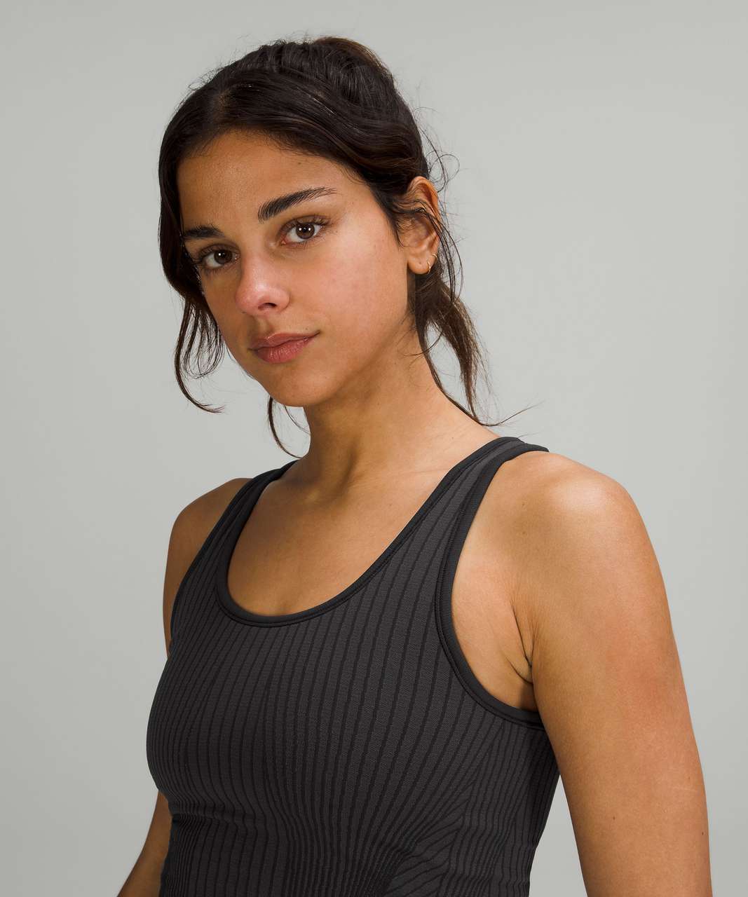 Lululemon Ebb to Street Cropped Tank Top - Rib Map Black / Graphite Grey