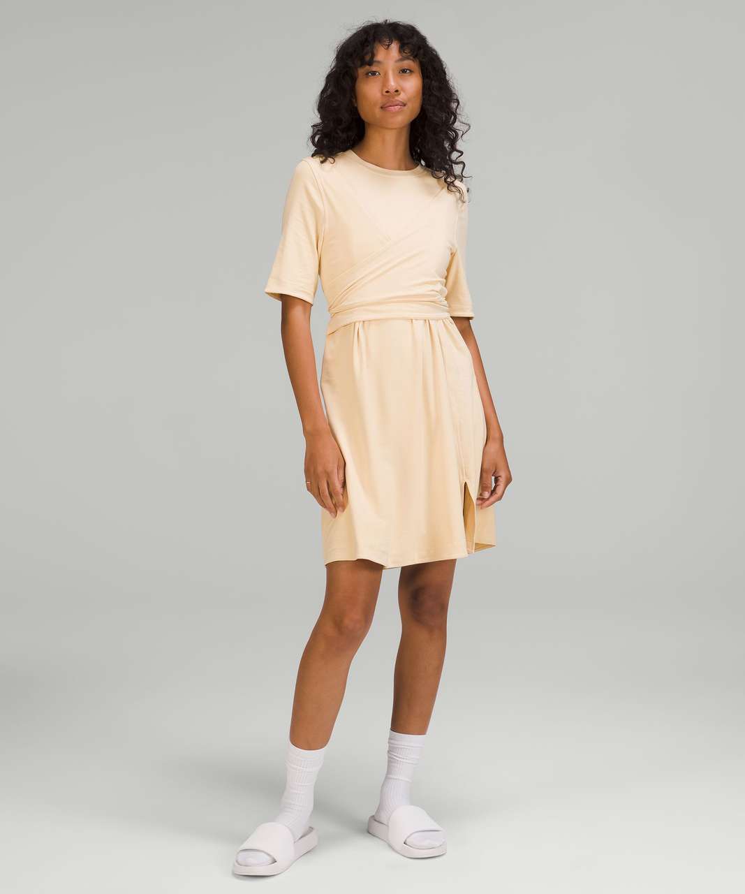 Lululemon Cotton Wrap-Front T-Shirt Dress - Prosecco