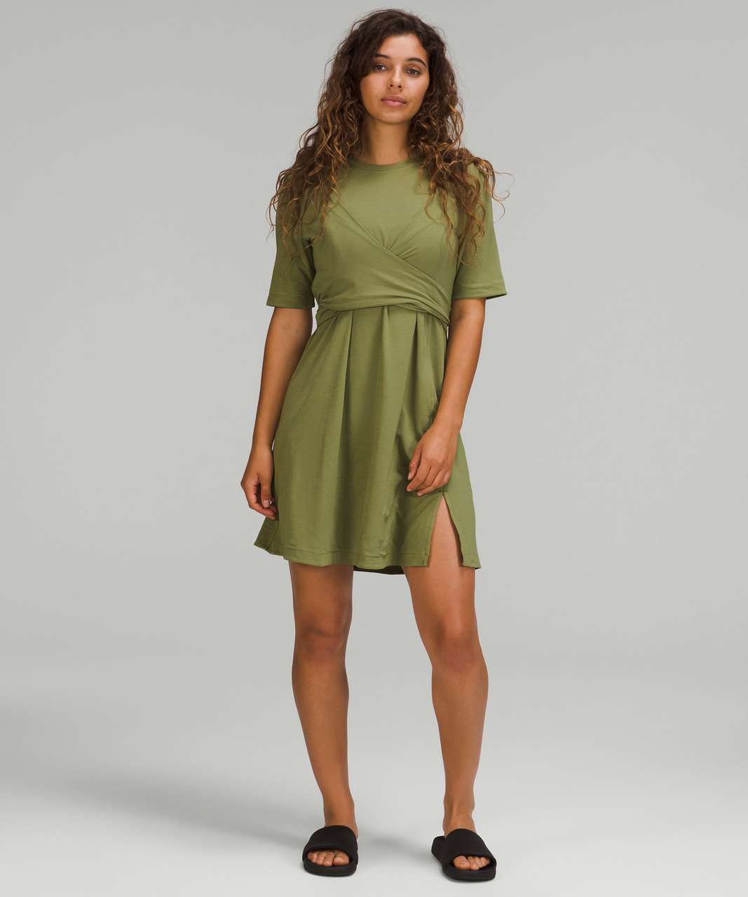 Lululemon Cotton Wrap-Front T-Shirt Dress - Bronze Green