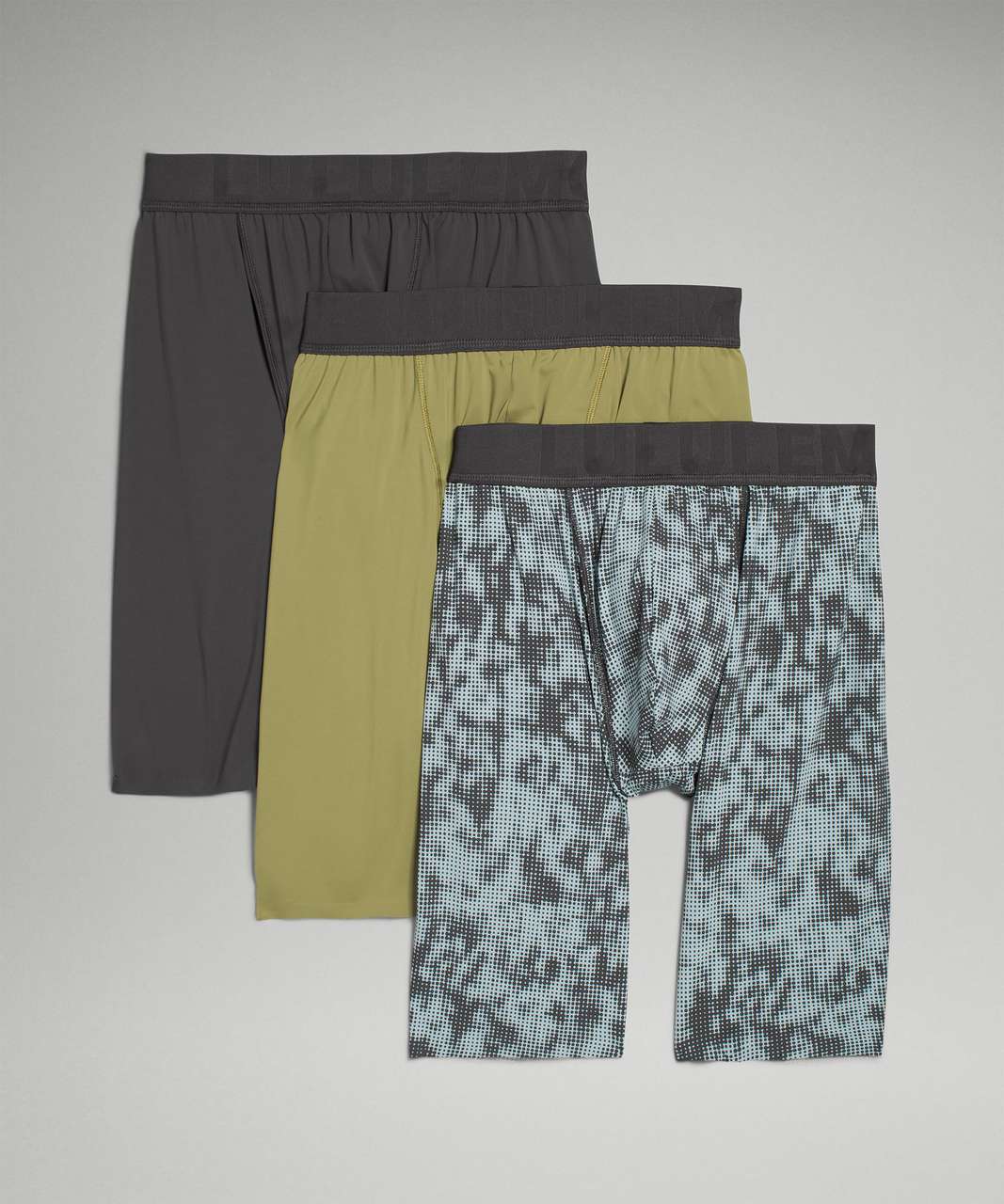 Lululemon Built to Move Long Boxer 7" 3 Pack - Graphite Grey / Bronze Green / Halftone Camo Mini Breeze Blue Graphite Grey