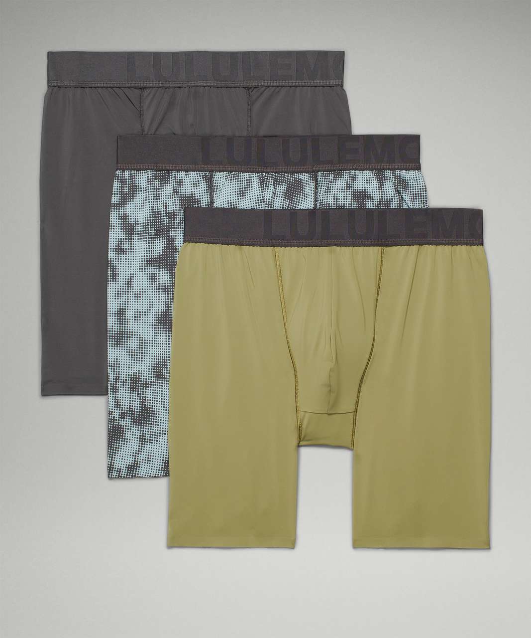 Lululemon Built to Move Boxer 5" 3 Pack - Graphite Grey / Bronze Green / Halftone Camo Mini Breeze Blue Graphite Grey