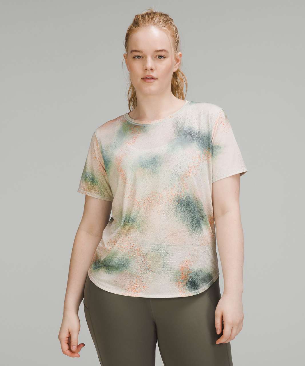 Lululemon High-Neck Running and Training T-Shirt - Spray Camo Silver Blue Multi