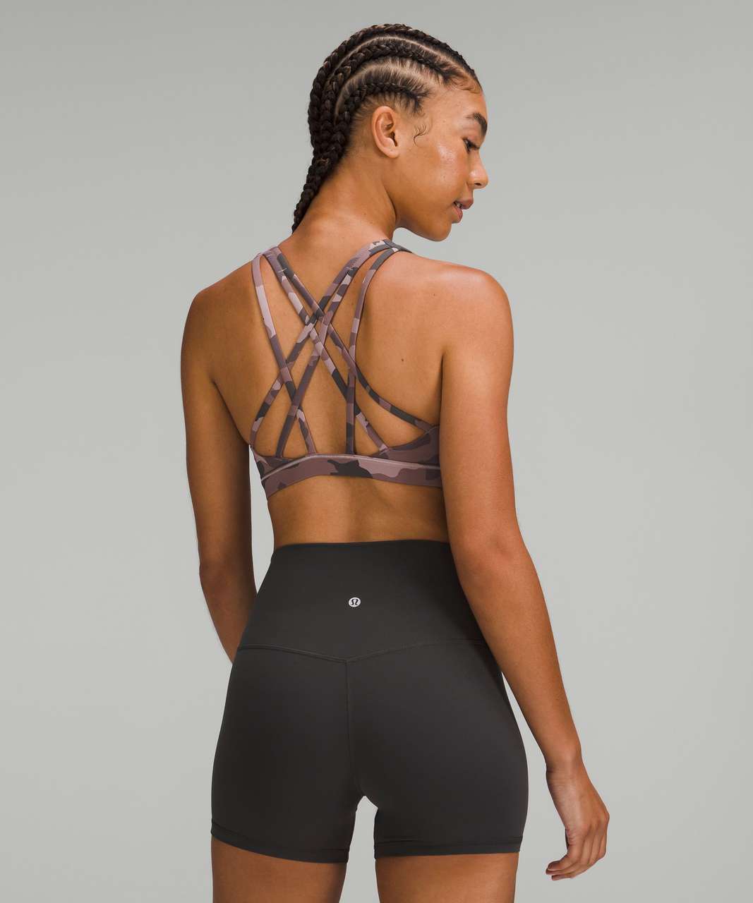 Lululemon Free To Be Serene Sz 12 Black Gray Luxtreme Camo Strappy Sports  Bra