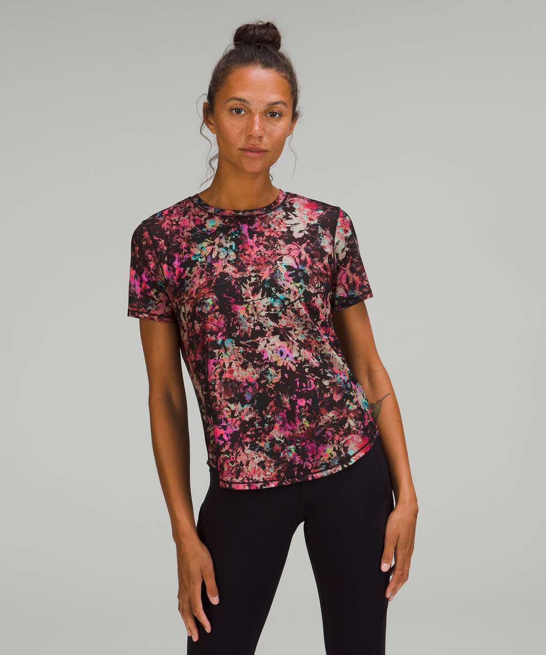 Lululemon High-Neck Running and Training T-Shirt - Stencil Blossom Red Multi