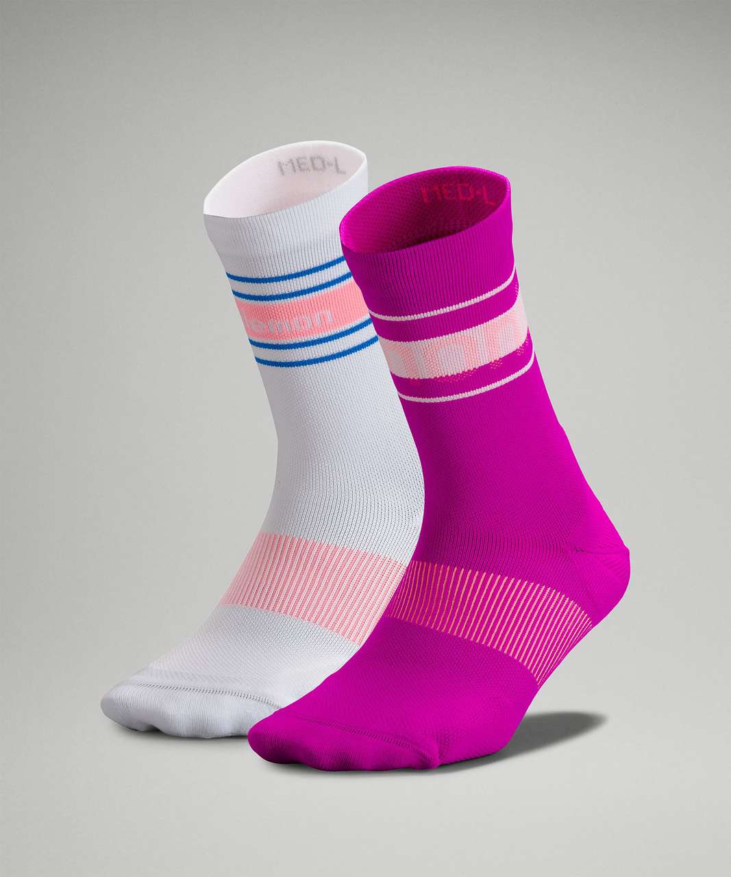 Lululemon Power Stride Crew Sock 2 Pack *Stripe - Highlight Purple / Sunset