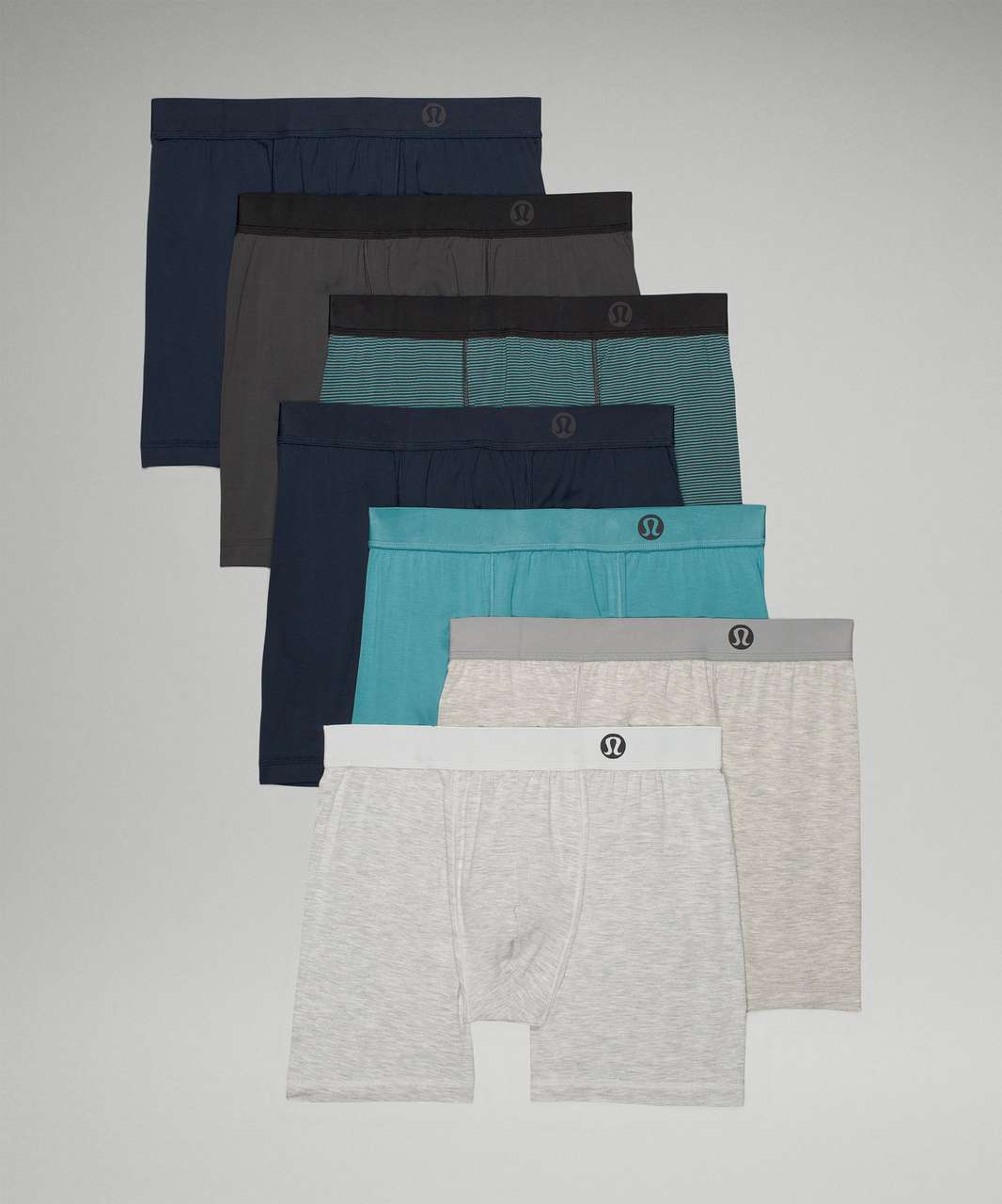 Lululemon Always In Motion Boxer 5" 7 Pack - True Navy / True Navy / Jumie Stripe Print Crest Graphite Grey / Crest / Heathered Vapor / Heathered Light Grey / Graphite Grey