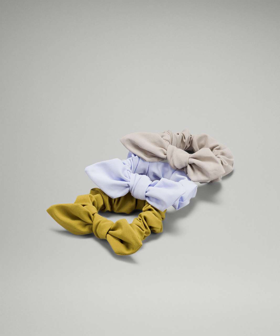 Lululemon Uplifting Bow Scrunchie 3 Pack - Auric Gold / Pastel Blue / Raw Linen