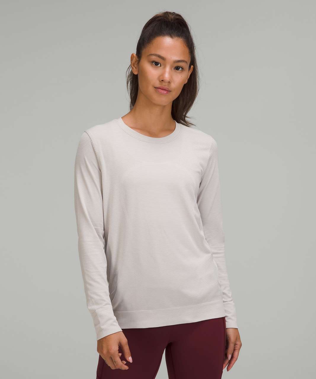 Lululemon Swiftly Relaxed-Fit Long Sleeve Shirt - Tempo Stripe Chrome /  White - lulu fanatics