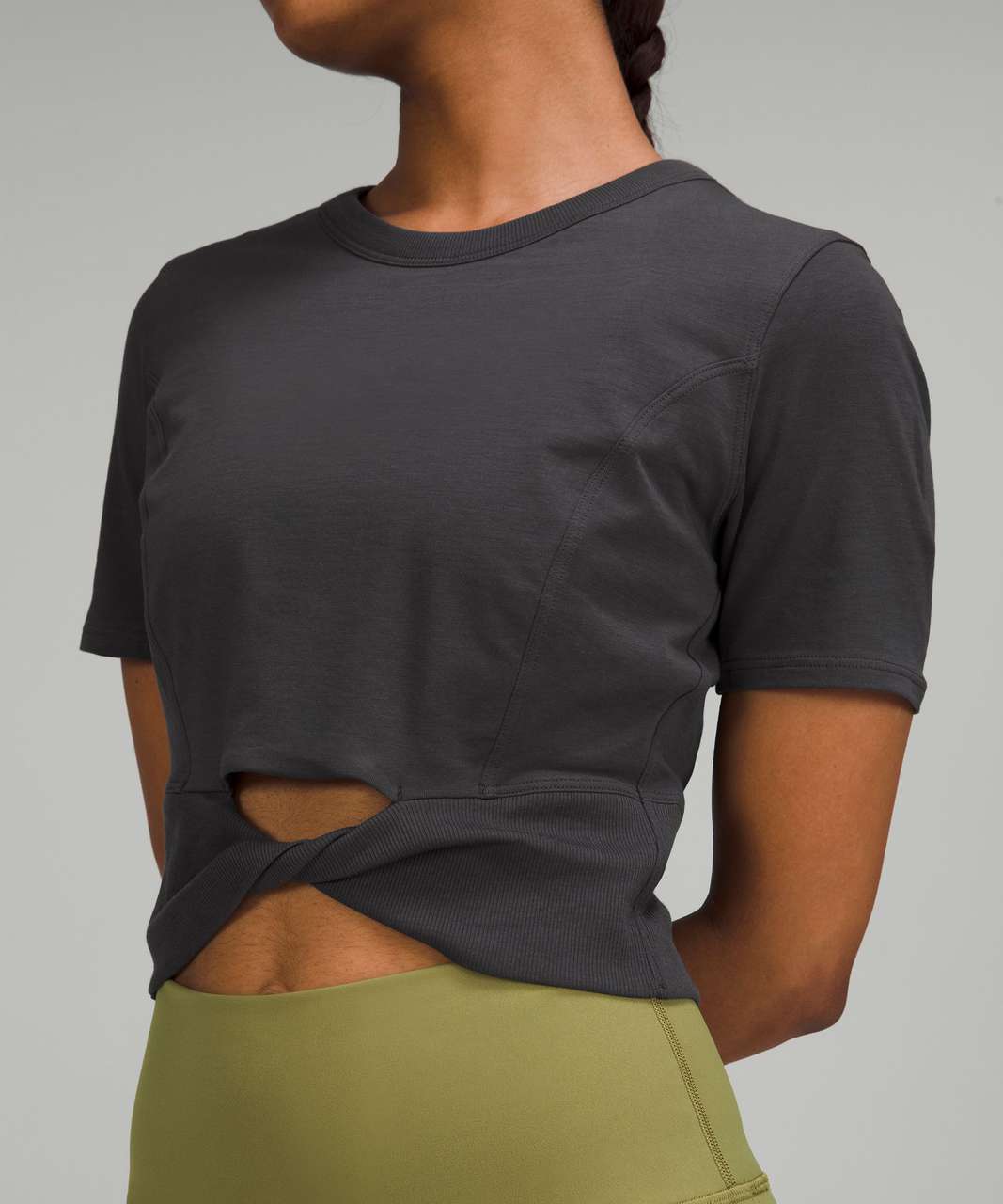 Lululemon Cropped Cotton Ribbed-Band T-Shirt - Lemon Sorbet - lulu fanatics