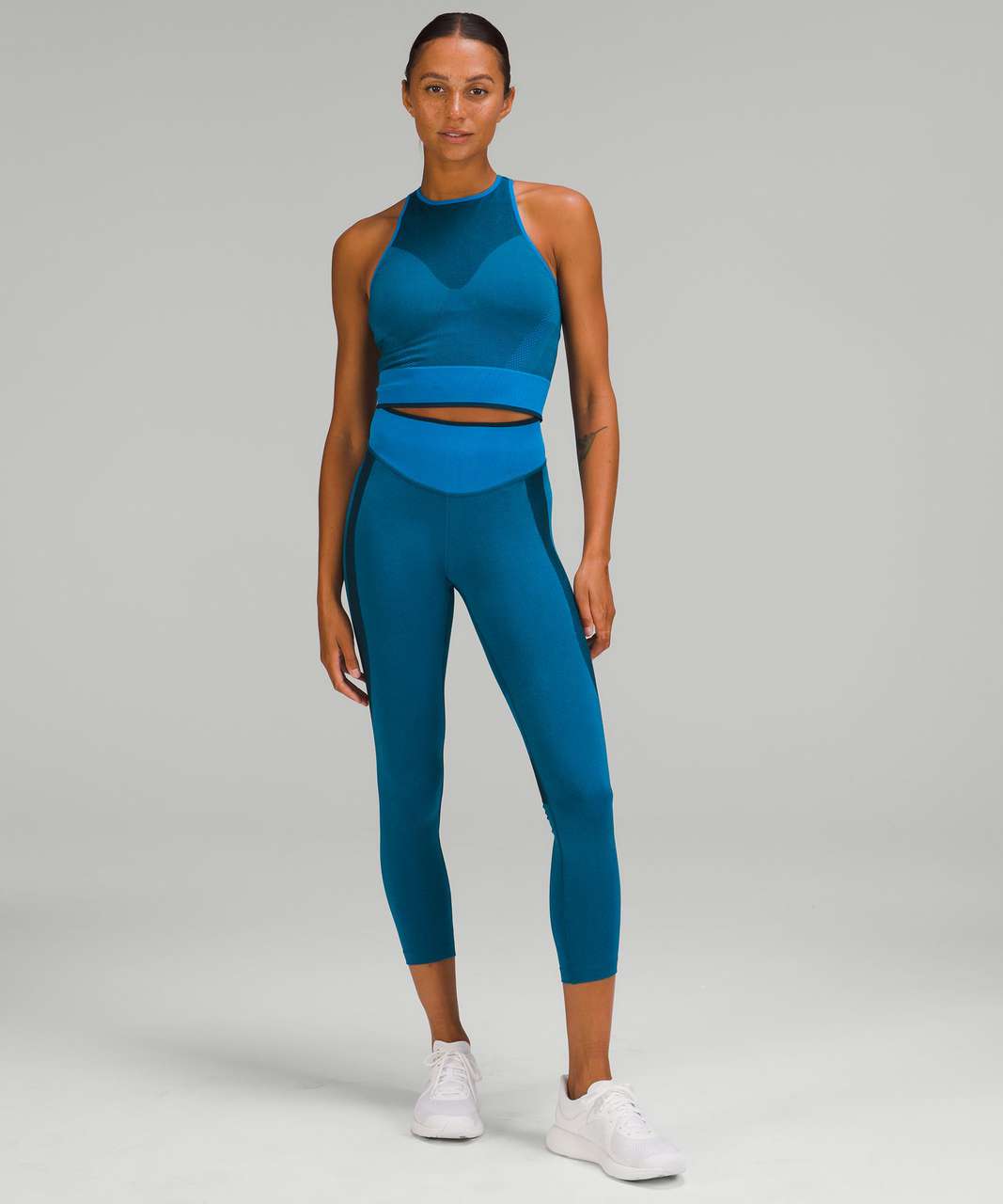 lululemon athletica, Pants & Jumpsuits, Lululemon Womens Train Times  Cropped Blue Leggings With Mesh Side Detail Size 8