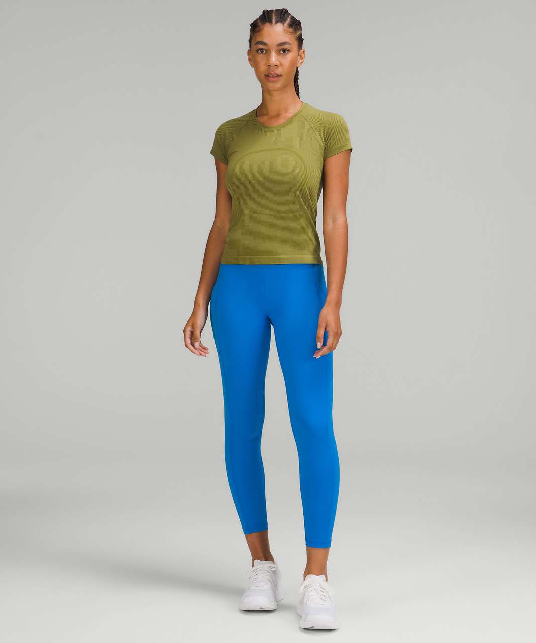 Lululemon Swiftly Tech Short Sleeve Shirt 2.0 *Race Length - Tempo Stripe Bronze Green / Juniper Green