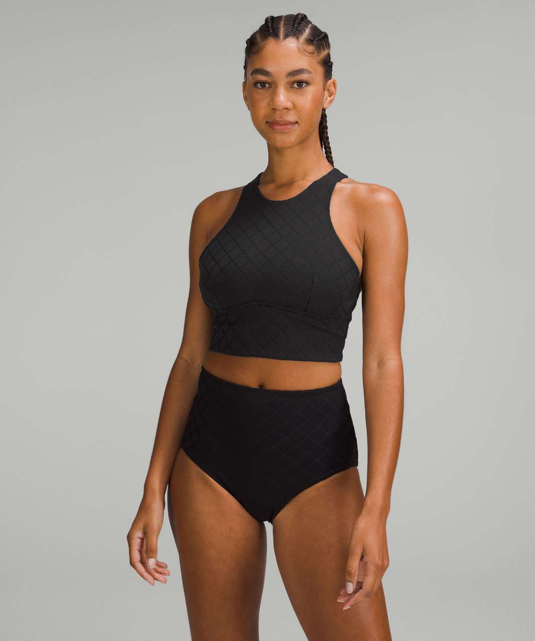 Lululemon Diamond Grid Swim Top *C/D Cup - Black - lulu fanatics