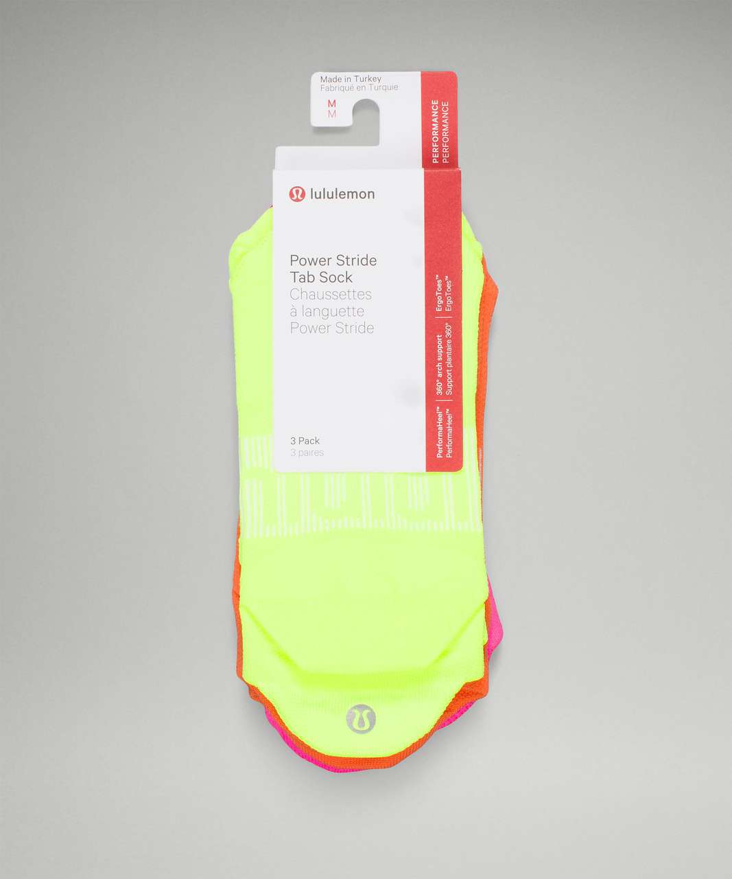 Lululemon Power Stride Tab Sock 3 Pack - Highlight Pink / Highlight Yellow / Blaze Orange