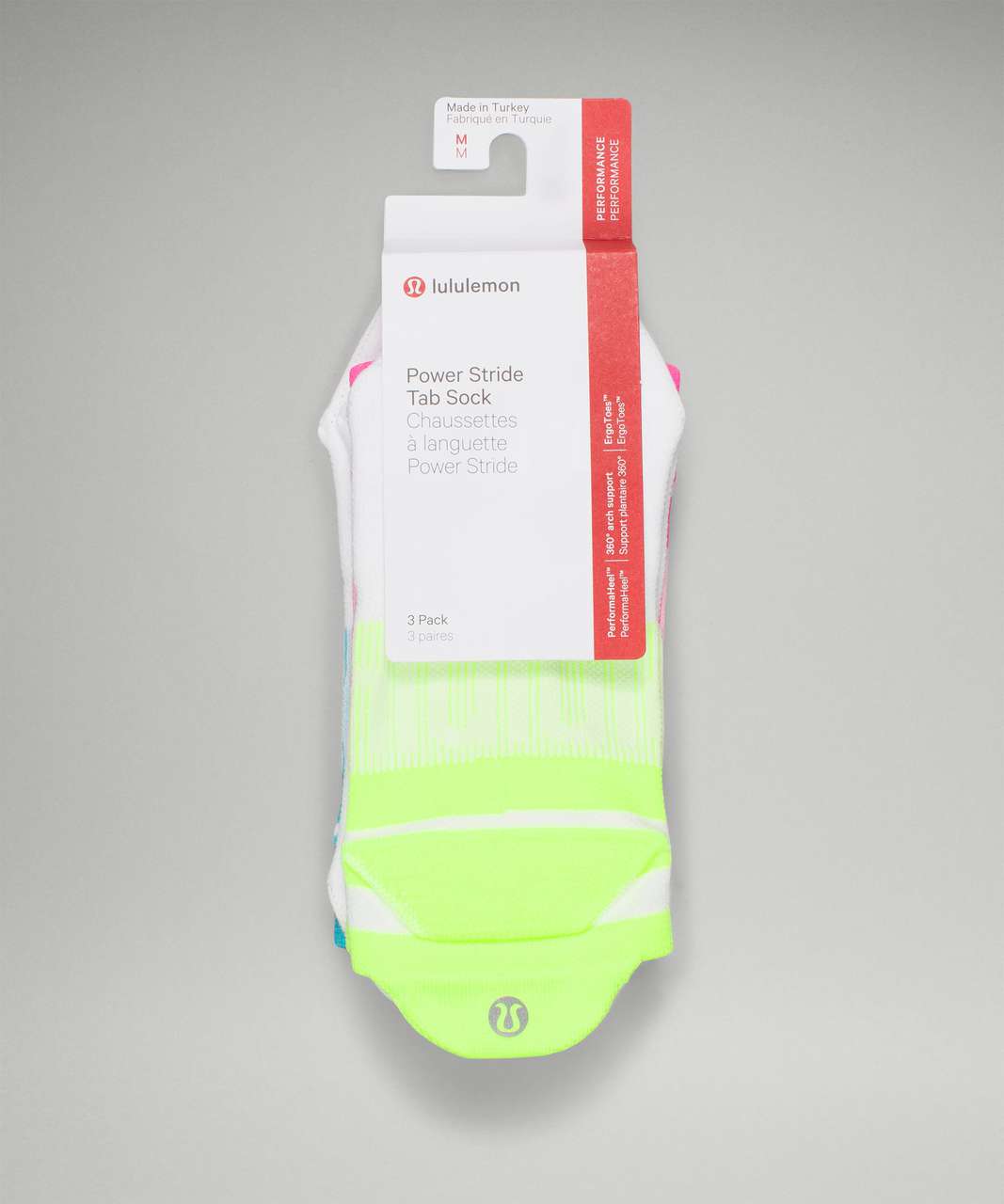 Lululemon Power Stride Tab Sock 3 Pack *Multi-Colour - Highlight Yellow / Electric Turquoise / Highlight Pink