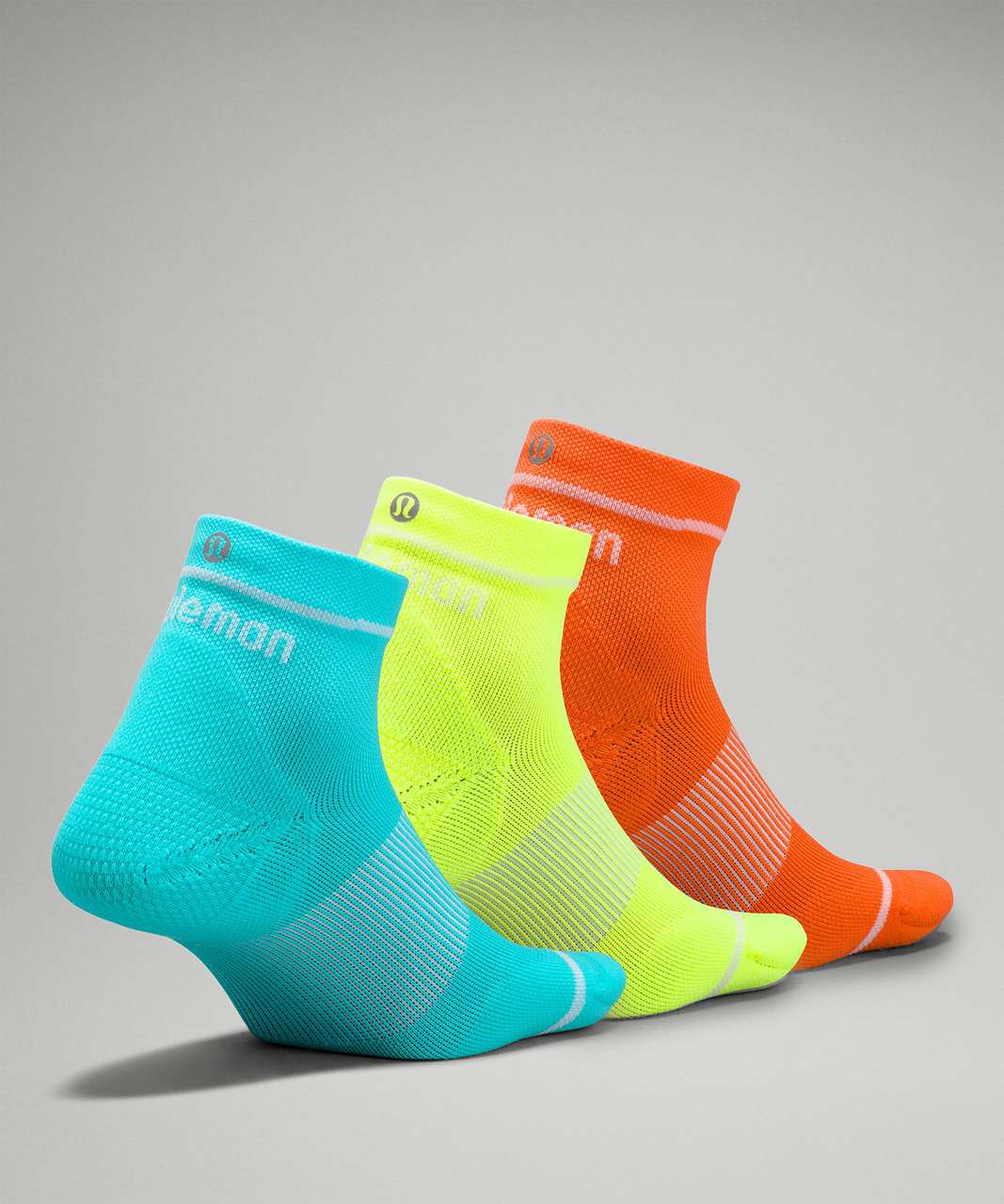 Lululemon Power Stride Ankle Sock 3 Pack *Stripe - Electric Turquoise / Highlight Yellow / Blaze Orange