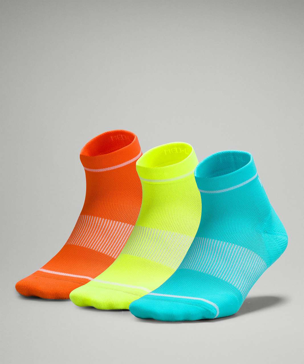 Lululemon Power Stride Ankle Sock 3 Pack *Stripe - Electric Turquoise / Highlight Yellow / Blaze Orange