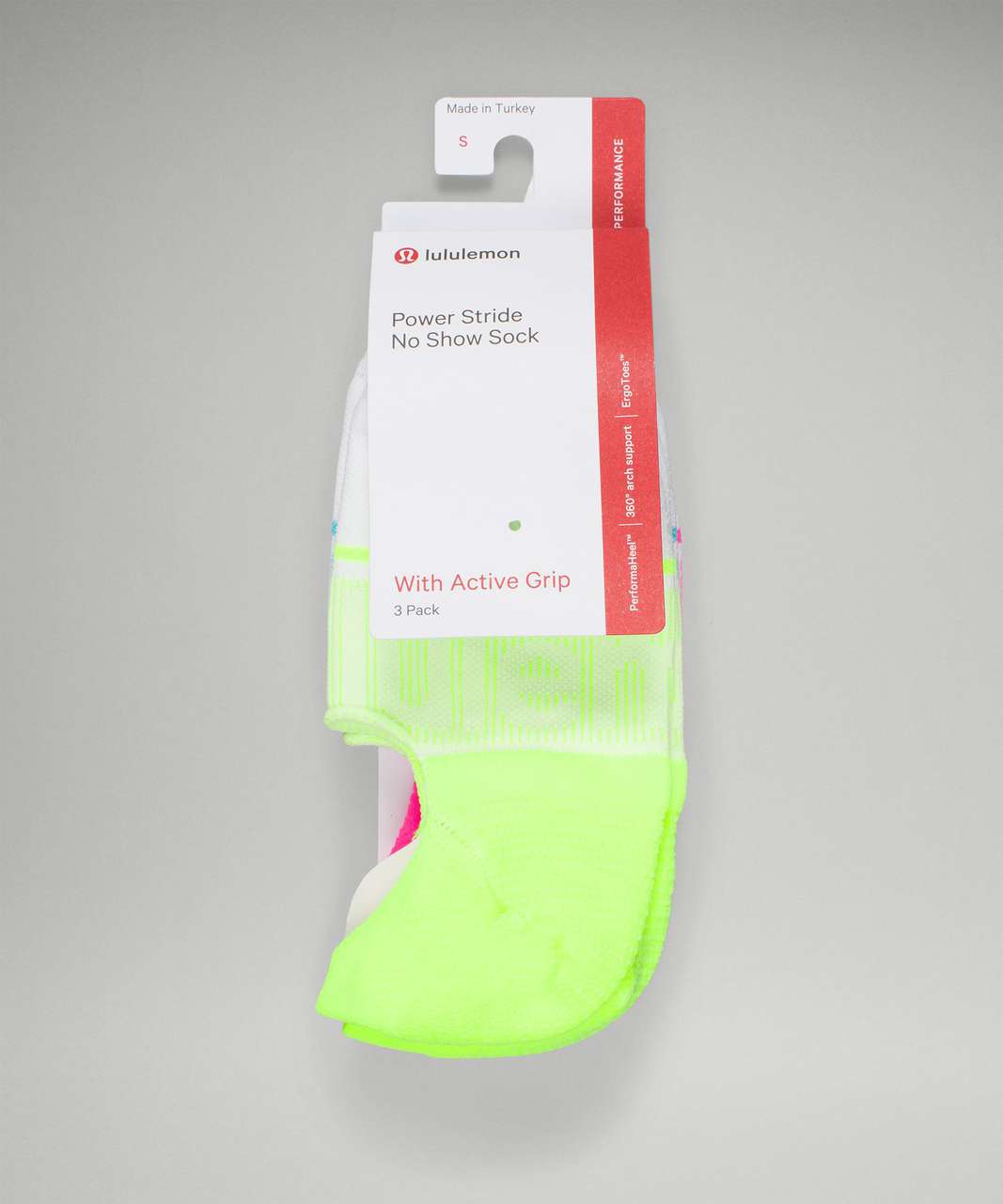 Lululemon Power Stride No-Show Sock with Active Grip 3 Pack *Multi-Colour - Highlight Yellow / Electric Turquoise / Highlight Pink