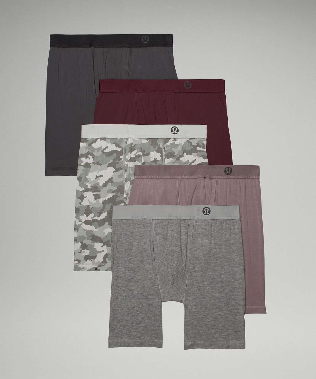 Lululemon Always In Motion Long Boxer 7" 5 Pack - Lunar Rock / Heathered Core Medium Grey / Heritage 365 Camo Mini Seal Grey Multi / Graphite Grey / Cassis