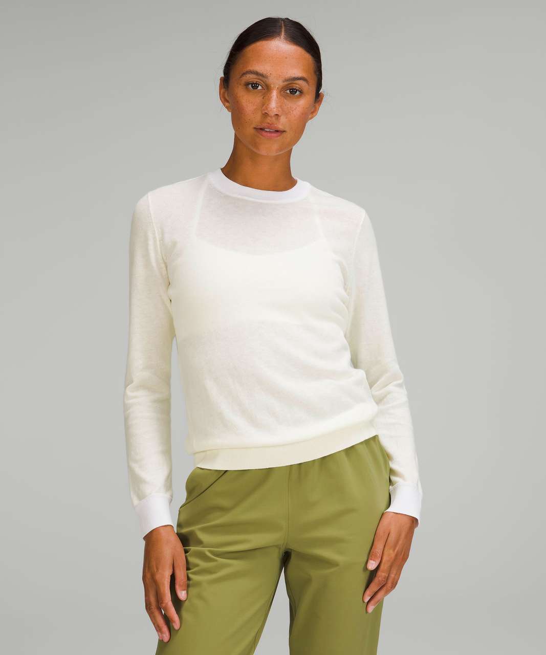 Lululemon Silk-Blend Crewneck Sweater - Lemon Sorbet / White