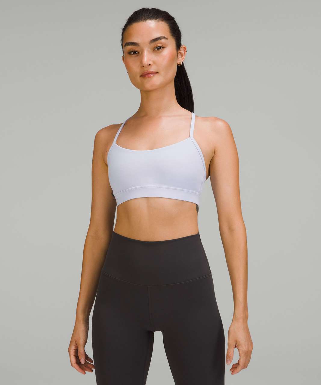 Lululemon Flow Y White Gray Sports Bra Size 8 Mesh back With