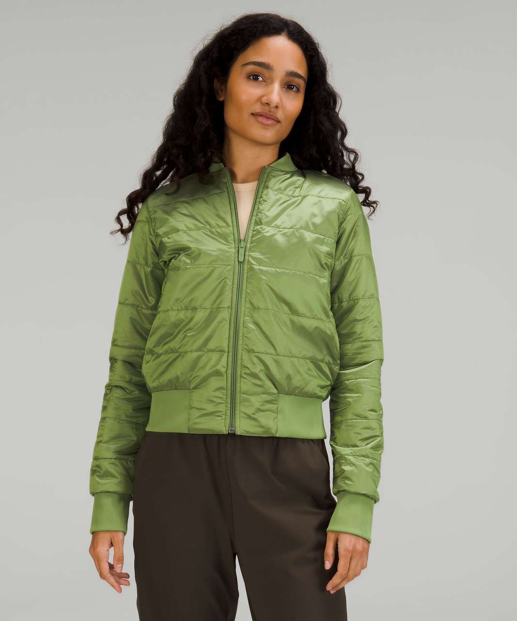 Lulus Olive Green Satin Bomber Jacket