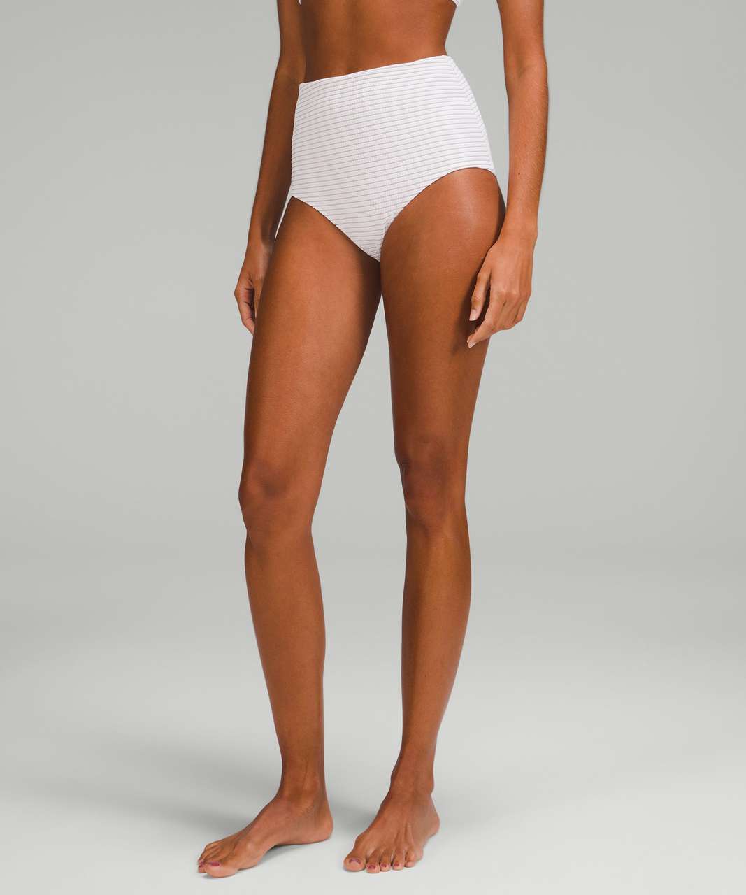 Lululemon Smocked Swim Bottom *High Waist, Medium Bum Coverage - Hyper Stripe White Pink Bliss