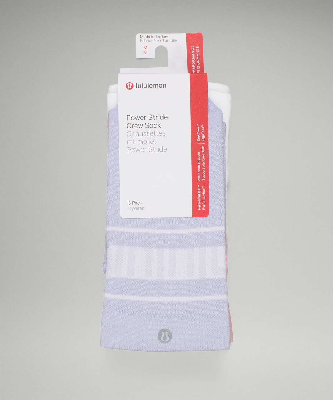 Lululemon Power Stride Crew Sock 3 Pack *Stripe lululemon - Pastel Blue / White / Dew Pink