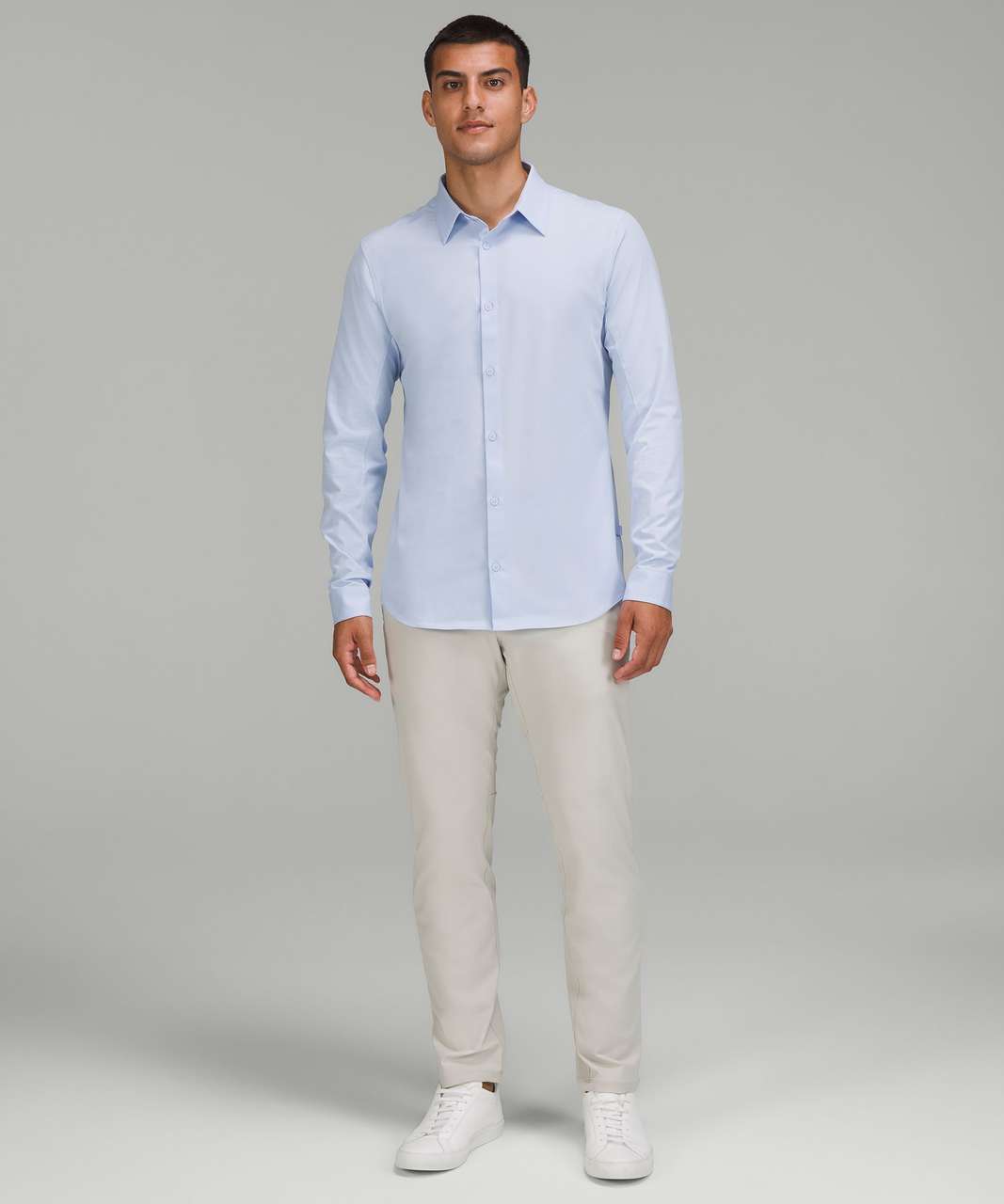 New Venture Slim-Fit Long-Sleeve Shirt in Blue Linen with ABC Slim-Fit  Trouser in Nomad : r/Lululemen