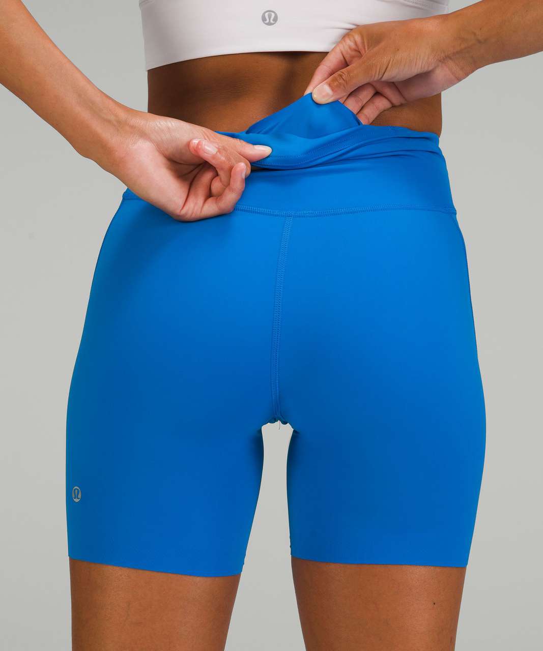 Workout fit All Powered Up Bra and Base Pace High-Rise Short 8 both in Blue  Nile : r/lululemon