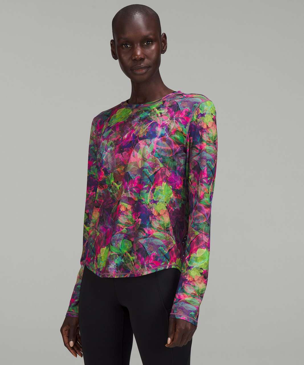 Lululemon High-Neck Running and Training Long Sleeve Shirt - Vivid Floral Tone Multi