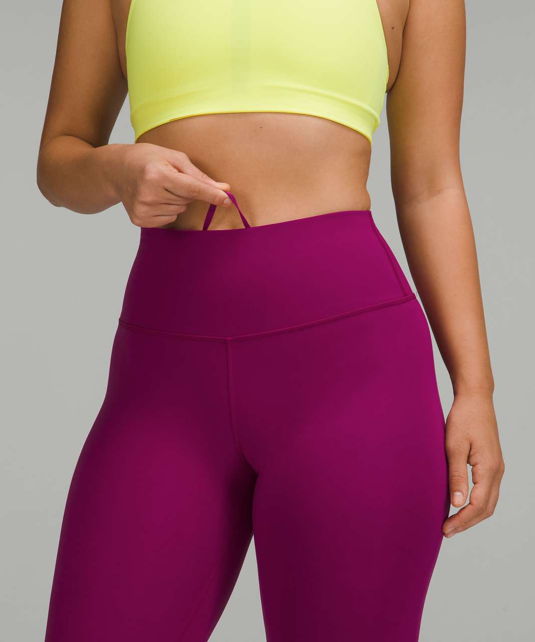 Ω Lululemon Wine Dk Purple with Pink Waist Ruched Leggings, Zipper