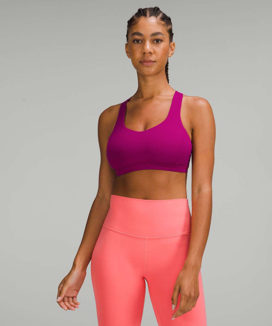 Lululemon Free To Be Serene Bra High Neck Long Line - Magenta Glow - lulu  fanatics