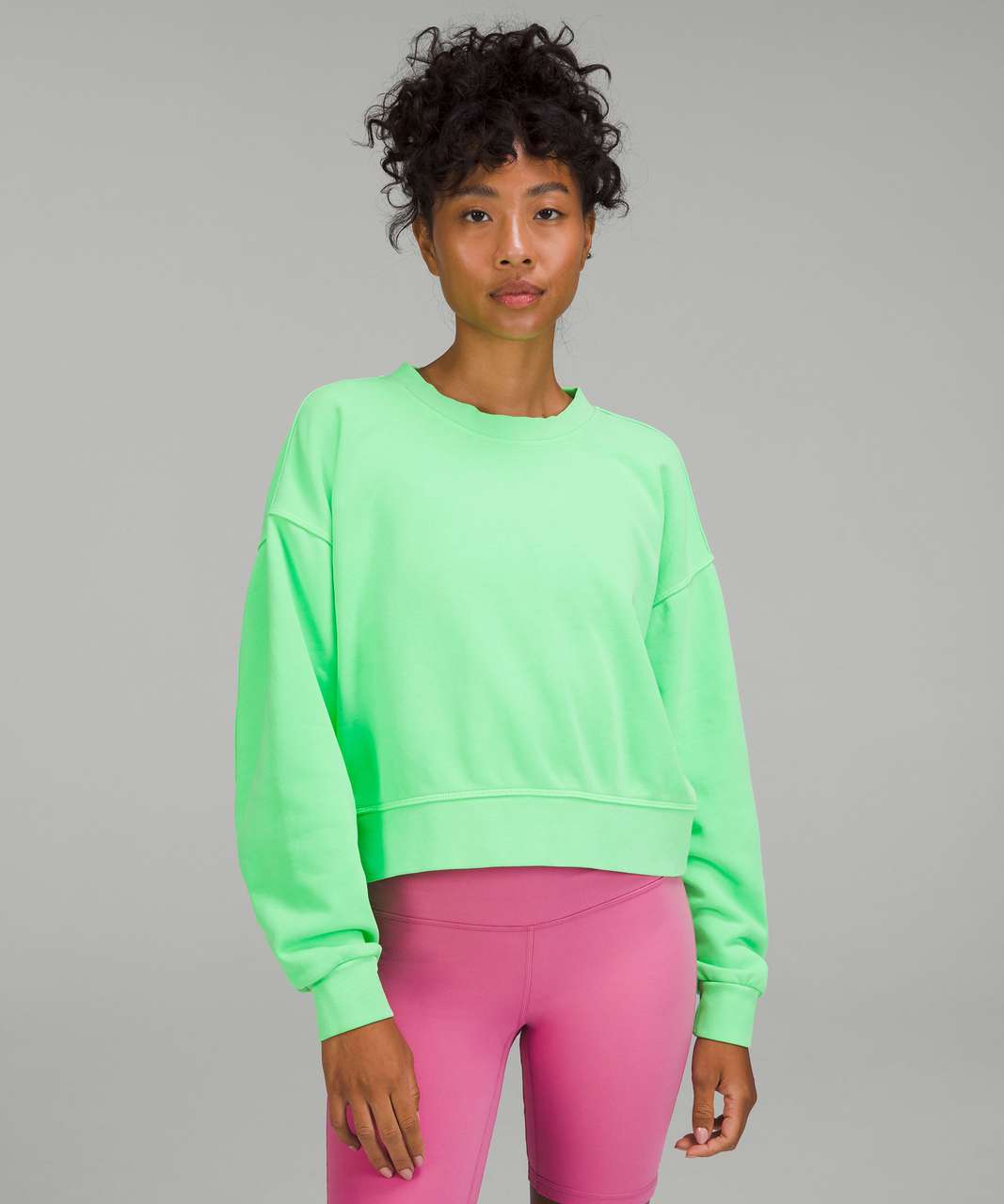 Lululemon Perfectly Oversized Cropped Crew - Neon Garment Dye Solid Scream Green Light
