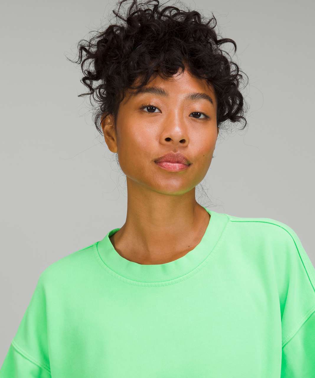 Lululemon Perfectly Oversized Cropped Crew - Neon Garment Dye Solid Scream Green Light