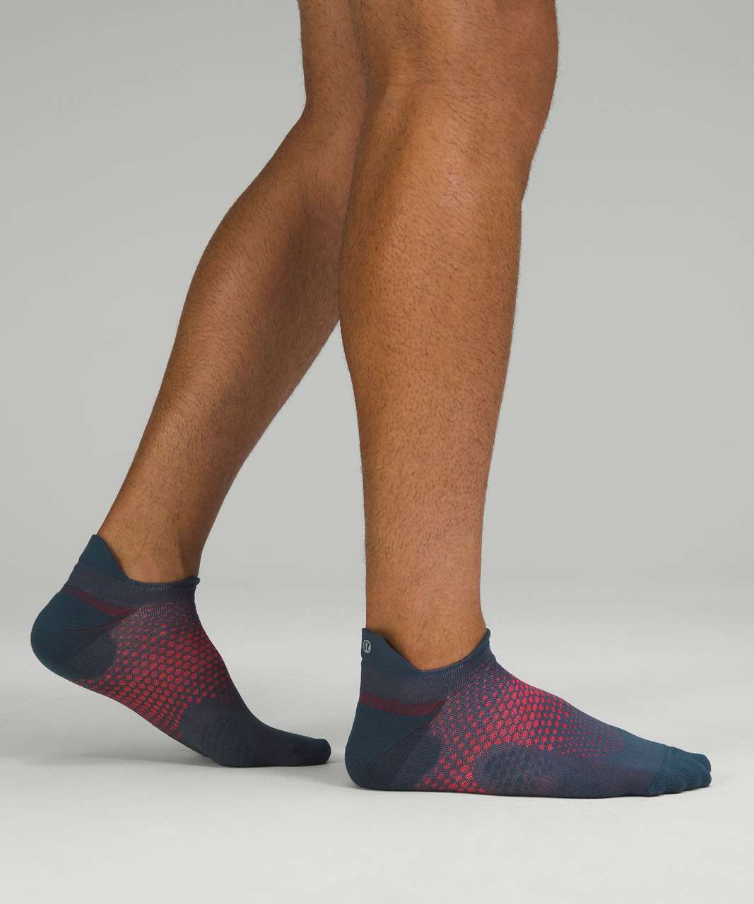 Lululemon MacroPillow Tab Running Sock *Medium Cushioning - Iron Blue / Carnation Red