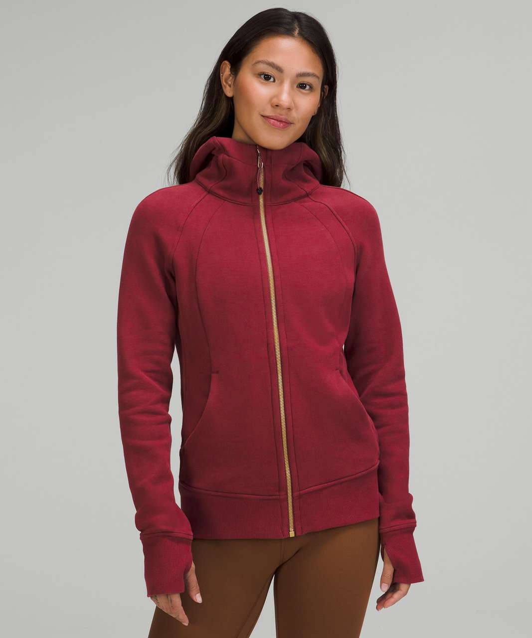 NWT Lululemon Scuba Hoodie Light Cotton Dark Red / Gold SIZE:4