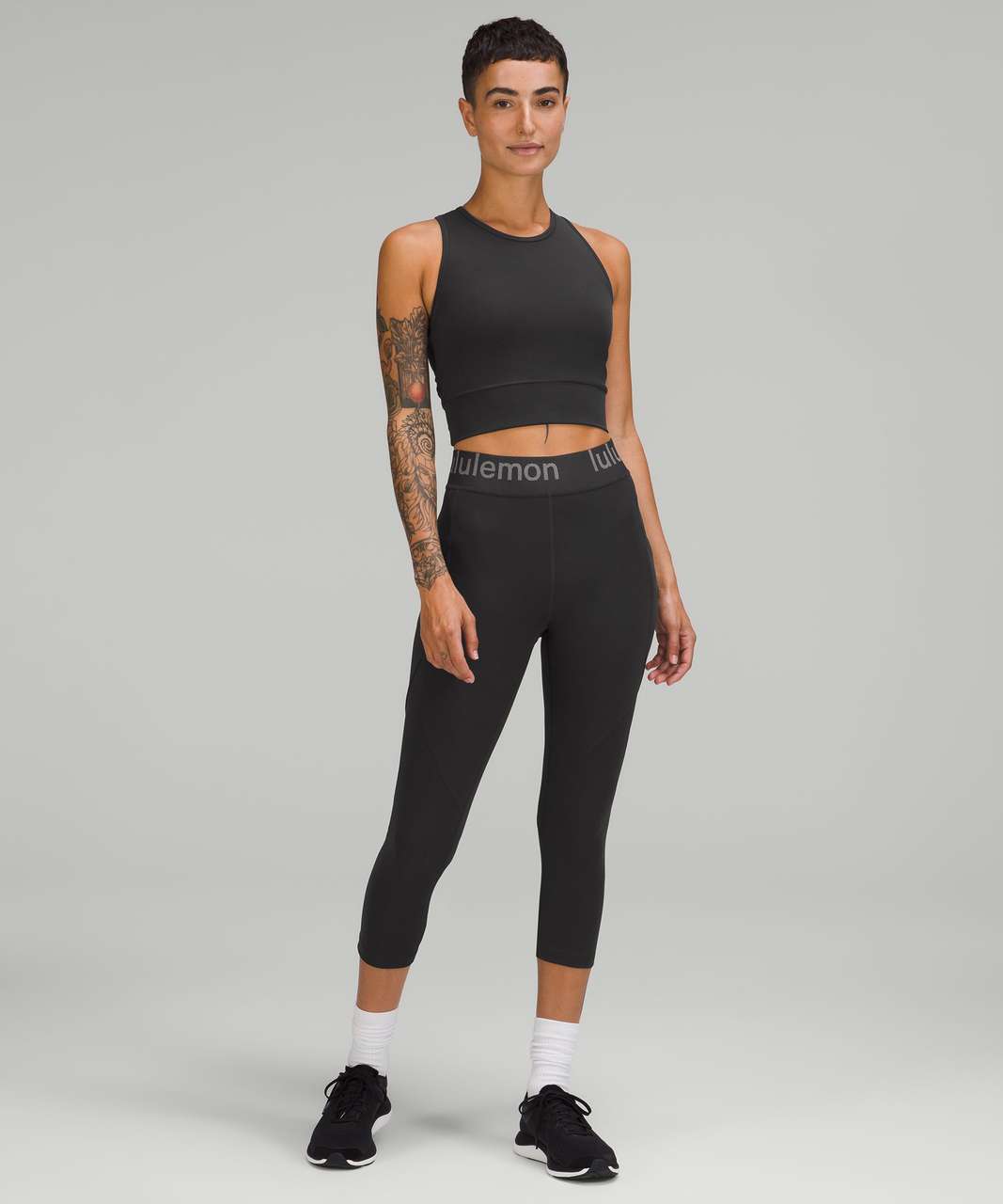 Lululemon Logo Waistband Everlux Training Crop 15 - Black - lulu fanatics