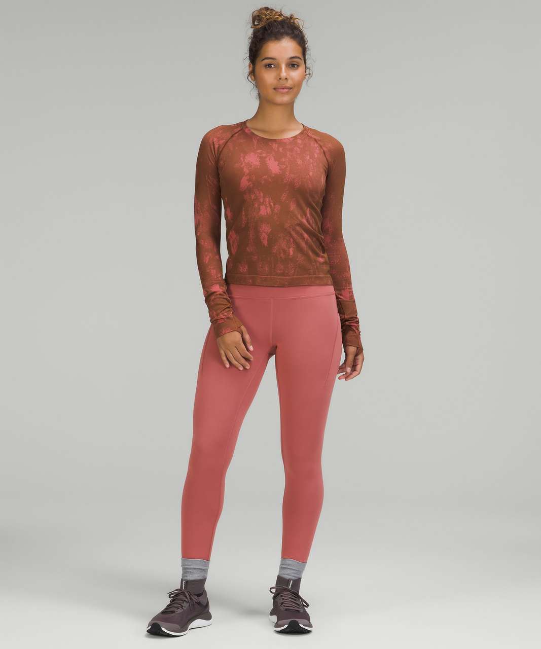 Lululemon Swiftly Tech Long Sleeve Shirt 2.0 *Race Length - Shadow Bloom Roasted Brown / Brier Rose