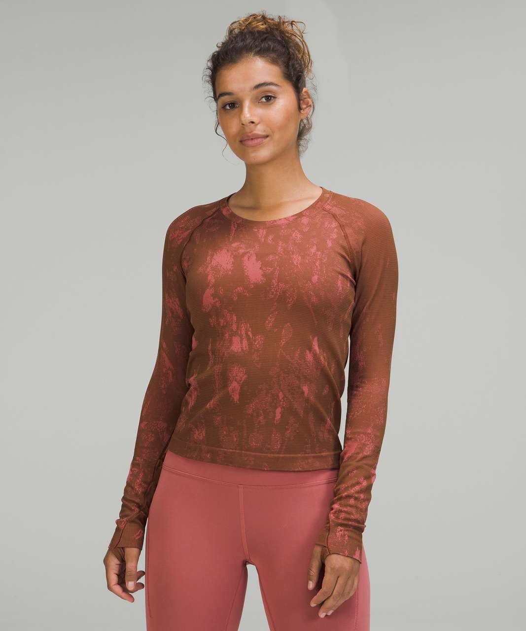 Lululemon Swiftly Tech Long Sleeve Shirt 2.0 *Race Length - Shadow Bloom Roasted Brown / Brier Rose