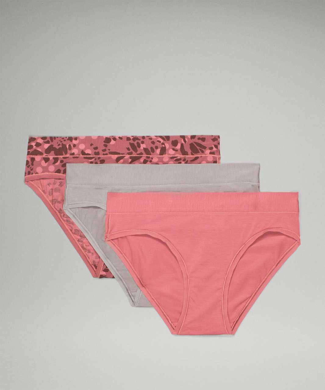 Lululemon UnderEase Mid-Rise Bikini Underwear 3 Pack - Primal Dot Mini Brier Rose Multi / Gull Grey / Brier Rose