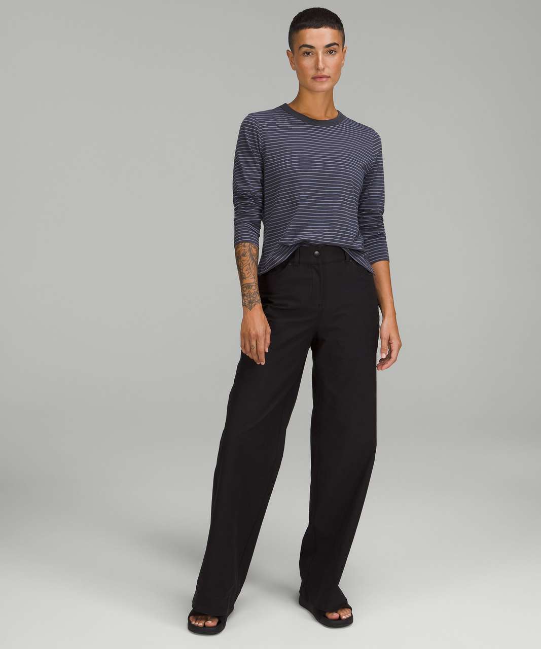 Lululemon Classic-Fit Cotton-Blend Long Sleeve Shirt - Parallel Stripe Graphite Grey Peri Purple