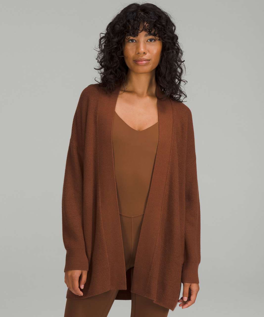 Lululemon Merino Wool-Blend Ribbed Long Wrap Sweater - Roasted Brown - lulu  fanatics