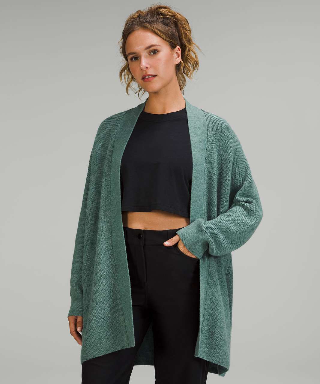 Lululemon Merino Wool-Blend Ribbed Long Wrap Sweater - Heathered