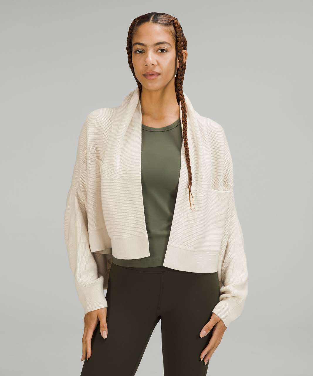 Lululemon Merino Wool-Blend Ribbed Long Wrap Sweater - White Opal