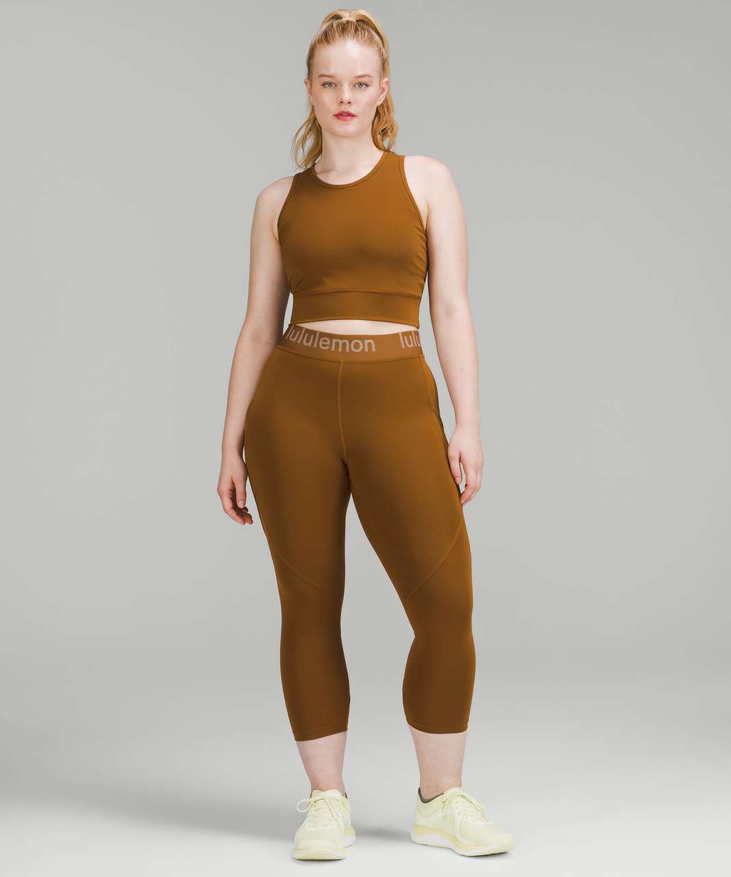 Lululemon Logo Waistband High-Rise Training Crop 21 - Rich Caramel - lulu  fanatics