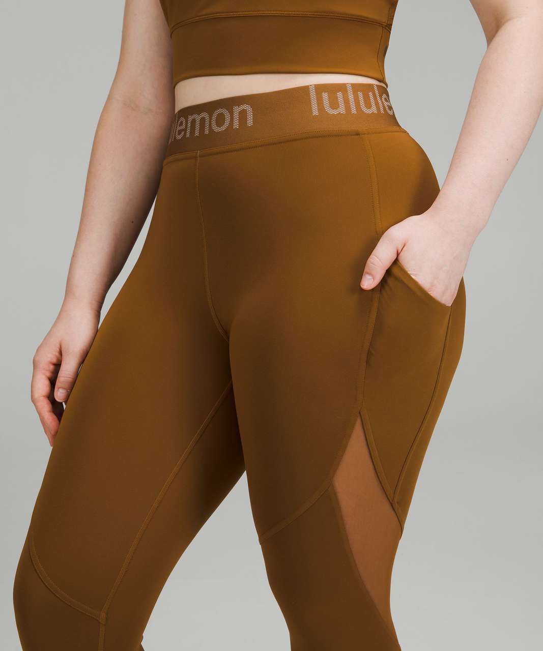 Lululemon Logo Waistband High-Rise Training Crop 21 - Rich Caramel - lulu  fanatics