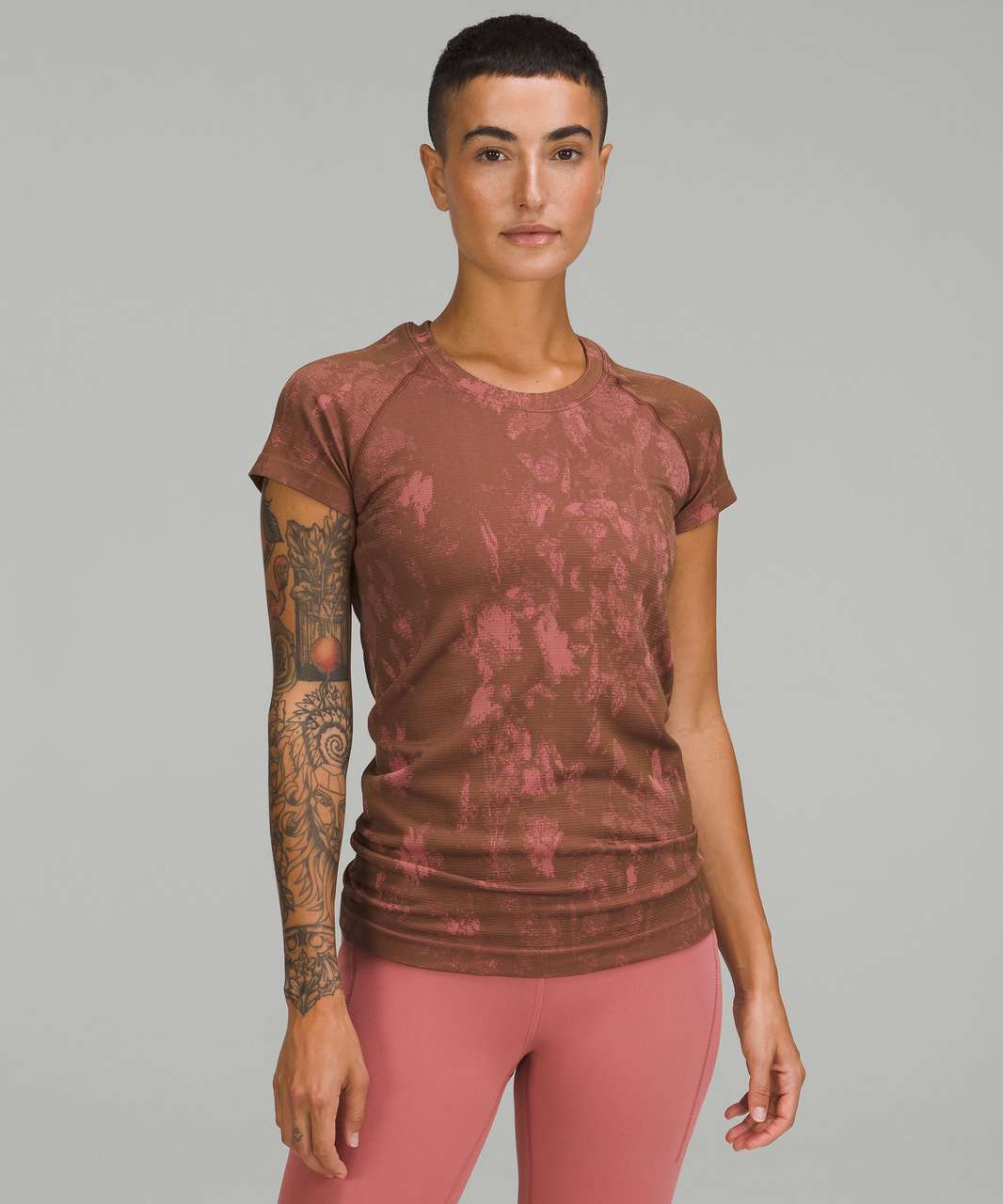 Lululemon Swiftly Tech Short Sleeve Shirt 2.0 - Shadow Bloom Roasted Brown  / Brier Rose - lulu fanatics